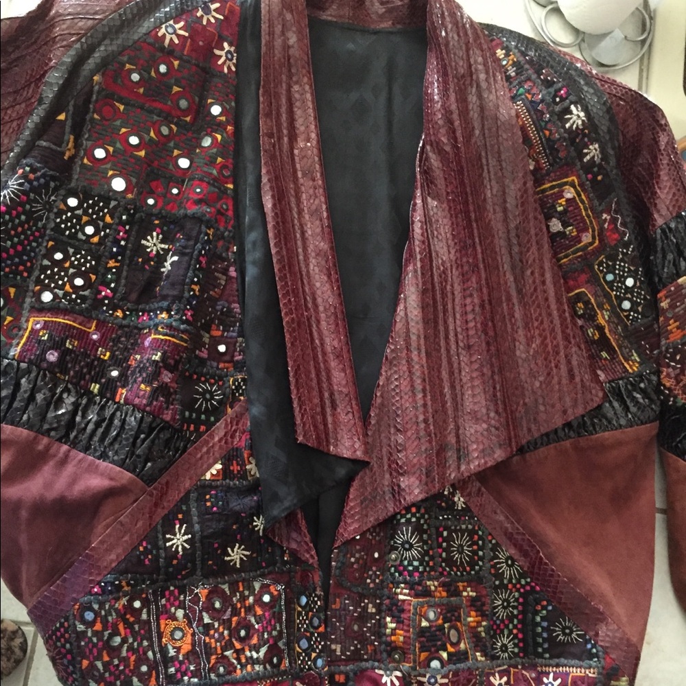 Leather, snake skin, embroidered Coat